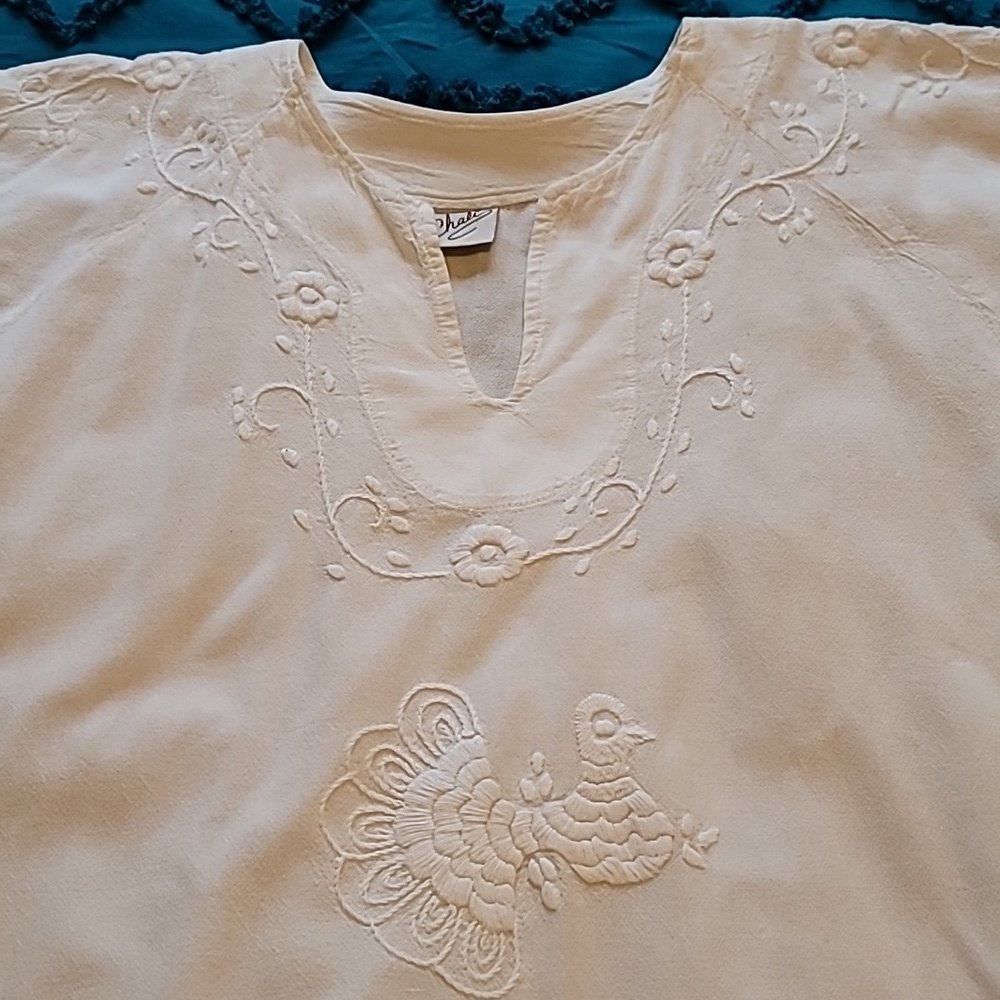 Chali Embroidered White Peasant Top Size Large